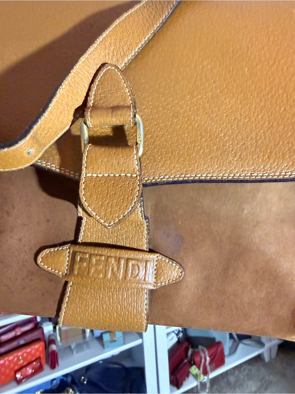 Fendi Two-Tone Tan & Brown Leather & Suede Messenger Crossbody Bag - Picture 9 of 14